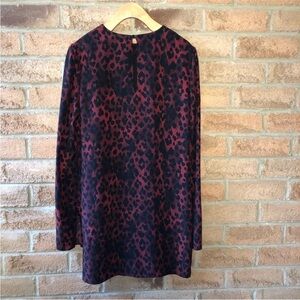 SAINT LAURENT | Purple & black designer printed long sleeved silk mini dress